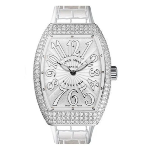 Đồng Hồ Franck Muller Lady Vanguard V32 Custom Diamonds Cọc Số Trắng Dây Đeo Trắng