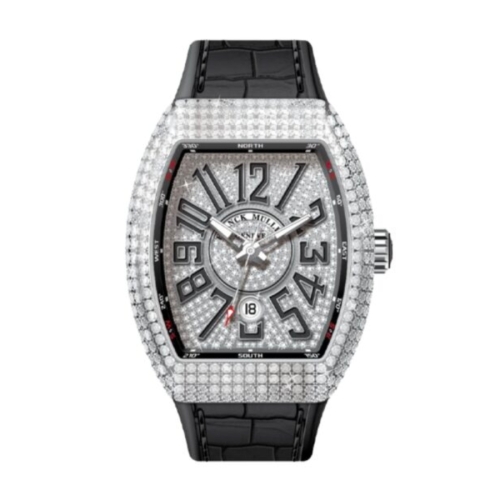 Đồng Hồ Franck Muller Vanguard V41 Custom Full Diamonds Cọc Số Đen Dây Đeo Đen