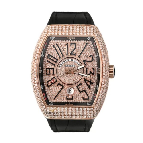 Đồng Hồ Franck Muller Vanguard V41 King Gold Custom Diamonds Mặt Số Đen Dây Đeo Đen