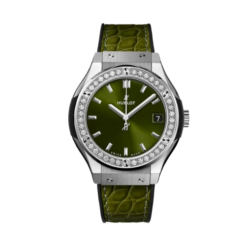 Đồng Hồ Hublot Classic Fusion Titanium Green Diamonds 33mm 581.NX.8970.LR.1104