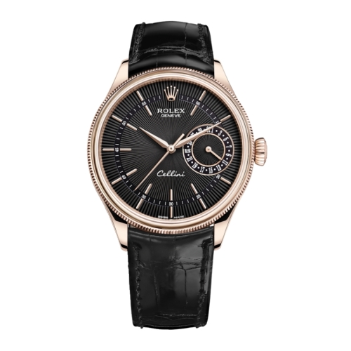 Đồng Hồ Rolex Cellini Date 50515-0011 Mặt Số Đen Dây Đeo Da 39mm