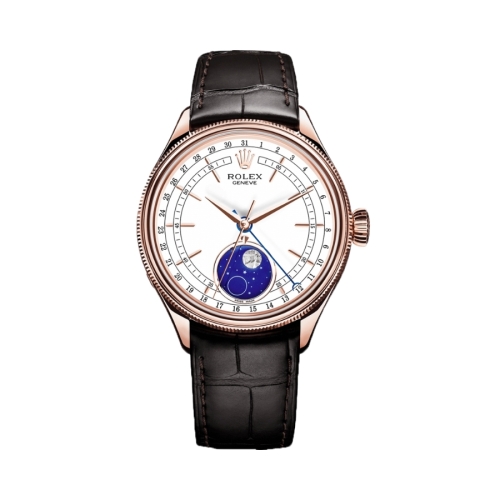Đồng Hồ Rolex Celline Moonphase 50535-0002 Mặt Số Trắng Dây Đeo Da 39mm
