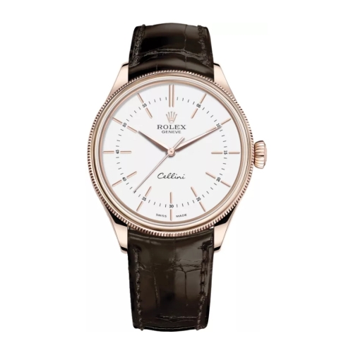 Đồng Hồ Rolex Cellini Time 50505-0020 Mặt Số Trắng Dây Đeo Da 39mm