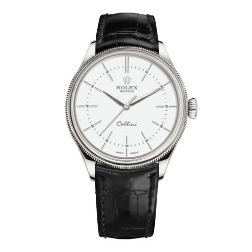 Đồng Hồ Rolex Cellini Time 50509-0016 Mặt Số Trắng Dây Đeo Da 39mm