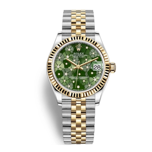 Đồng Hồ Rolex Datejust 31 278273-0032 Mặt Số Hoạ Tiết Hoa Xanh Olive Dây Đeo Jubilee Thép Vàng Vàng