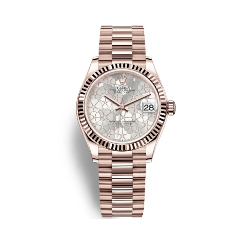 Đồng Hồ Rolex Datejust 31 278275-0045 Mặt Số Hoa Bạc Dây Đeo President Vàng Hồng