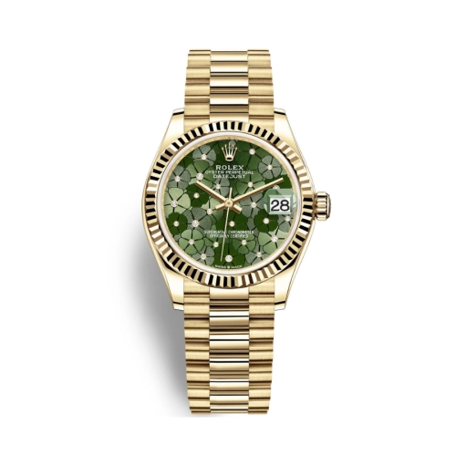 Đồng Hồ Rolex Datejust 31 278278-0046 Mặt Số Hoa Xanh Dây Đeo President Vàng Vàng