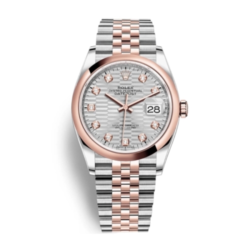 Đồng Hồ Rolex Datejust 36 126201-0039 Mặt Số Nếp Gấp Bạc Dây Đeo Jubilee Thép Vàng Hồng
