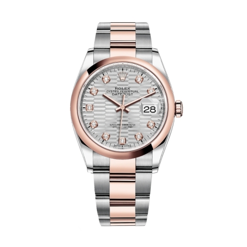 Đồng Hồ Rolex Datejust 36 126201-0040 Mặt Số Nếp Gấp Bạc Dây Đeo Oyster Thép Vàng Hồng