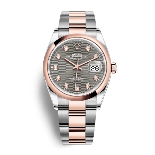 Đồng Hồ Rolex Datejust 36 126201-0042 Mặt Số Nếp Gấp Xám Đậm Dây Đeo Oyster Thép Vàng Hồng