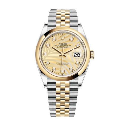 Đồng Hồ Rolex Datejust 36 126203-0043 Mặt Số Hoạ Tiết Cây Lá Cọ Vàng Dây Đeo Jubilee Thép Vàng Vàng