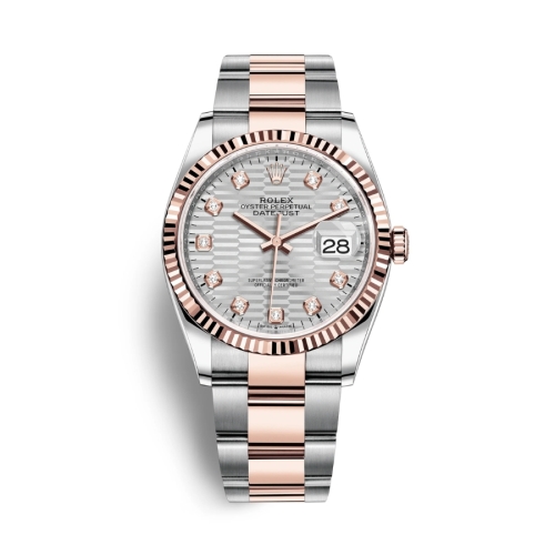 Đồng Hồ Rolex Datejust 36 126231-0040 Mặt Số Nếp Bạc Đậm Dây Đeo Oyster Thép Vàng Hồng