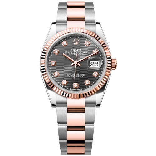 Đồng Hồ Rolex Datejust 36 126231-0042 Mặt Số Hoạ Tiết Nếp Gấp Màu Xám Dây Đeo Oyster Thép Vàng Hồng