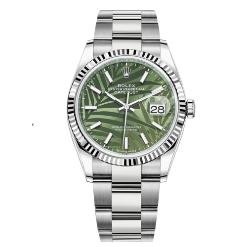 Đồng Hồ Rolex Datejust 36 126234-0048 Mặt Số Lá Cọ Xanh Dây Đeo Oyster Thép