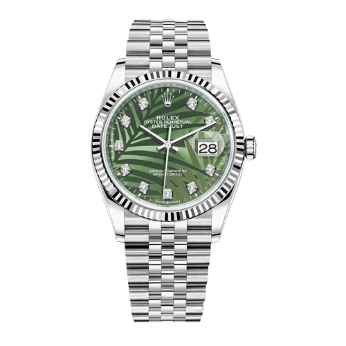 Đồng Hồ Rolex Datejust 36 126234-0055 Green Palm Motif Mặt Số Lá Cọ Xanh Cũ Đã Qua Sử Dụng Like New 99%