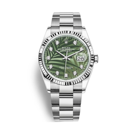 Đồng Hồ Rolex Datejust 36 126234-0056 Mặt Số Lá Cọ Xanh Dây Đeo Oyster Thép