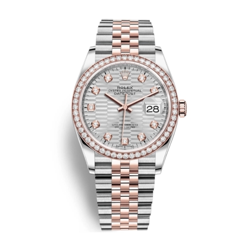 Đồng Hồ Rolex Datejust 36 Mặt Số Nếp Gấp Bạc Đính Kim Cương 126281RBR-0027