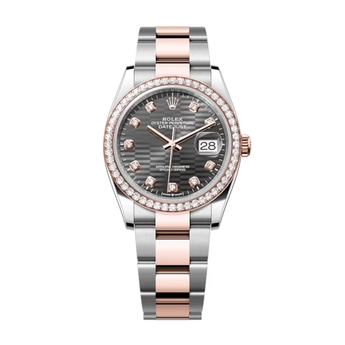 Đồng Hồ Rolex Datejust 36 126281RBR-0030 Mặt Số Nếp Gấp Bạc Đính Kim Cương Dây Đeo Oyster Thép Vàng Hồng
