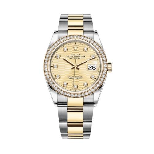 Đồng Hồ Rolex Datejust 36 126283RBR-0032 Mặt Số Nếp Gấp Vàng Đính Kim Cương Dây Đeo Oyster Thép Vàng Vàng