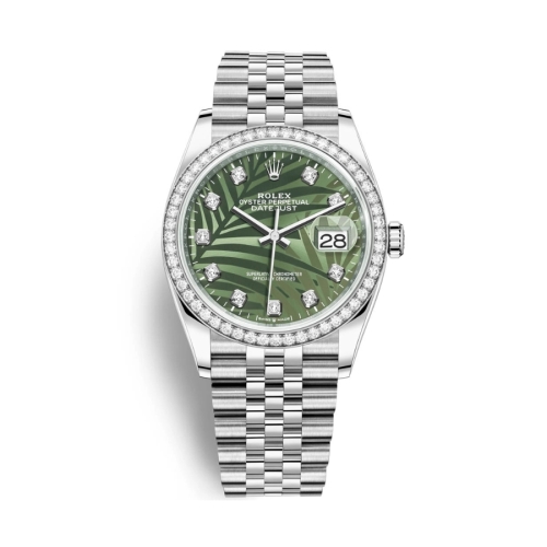 Đồng Hồ Rolex Datejust 36 Mặt Số Lá Cọ Xanh Đính Kim Cương 126284RBR-0047