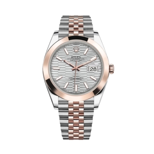 Đồng Hồ Rolex Datejust 41 126301-0018 Mặt Số Nếp Gấp Bạc Dây Đeo Jubilee Thép Vàng Hồng