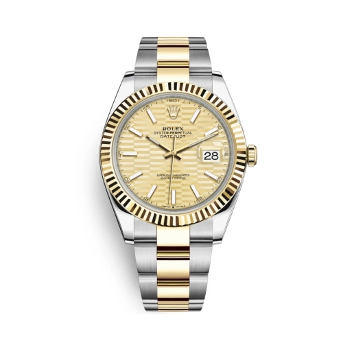 Đồng Hồ Rolex Datejust 41 126333-0021 Mặt Số Nếp Gấp Vàng Dây Đeo Oyster Thép Vàng Vàng