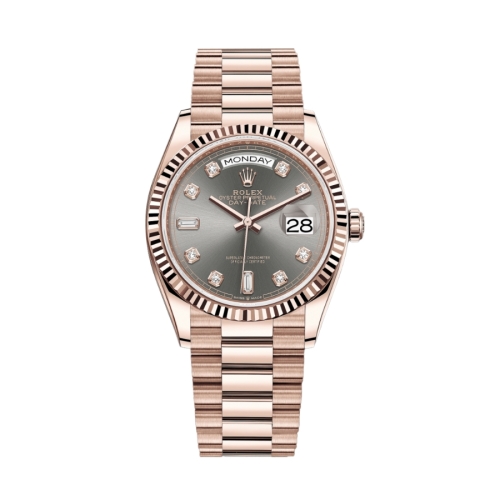 Đồng Hồ Rolex Day-Date 36 128235-0050 Mặt Số Xám Dây Đeo President Vàng Hồng