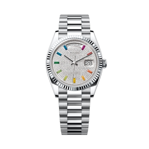 Đồng Hồ Rolex Day-Date 36 128236-0003 Mặt Số Nạm Kim Cương Dây Đeo President Platinum