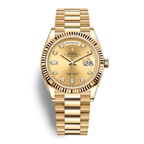 Đồng Hồ Rolex Day-Date 36 128238-0008 Mặt Số Vàng Dây President Vàng Vàng