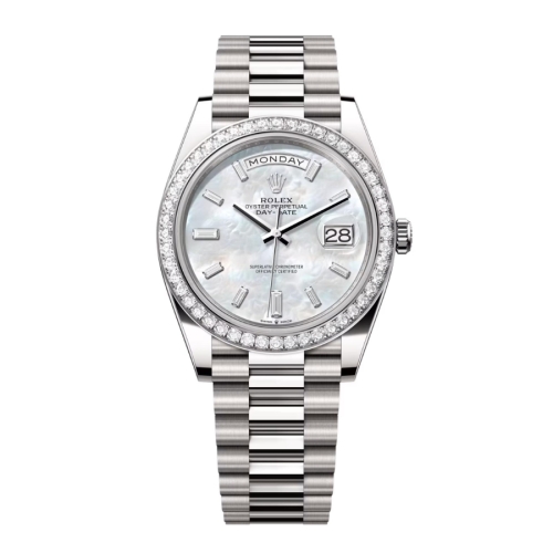 Đồng Hồ Rolex Day-Date 40 228349RBR Mặt Số Xà Cừ Trắng