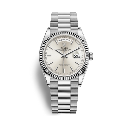 Đồng Hồ Rolex Daydate 36 128239-0005 Mặt Số Bạc Dây President Vàng Trắng