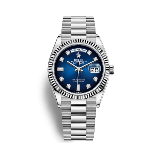 Đồng Hồ Rolex Daydate 36 128239-0023 Mặt Số Xanh Ombre Dây Đeo President Vàng Trắng