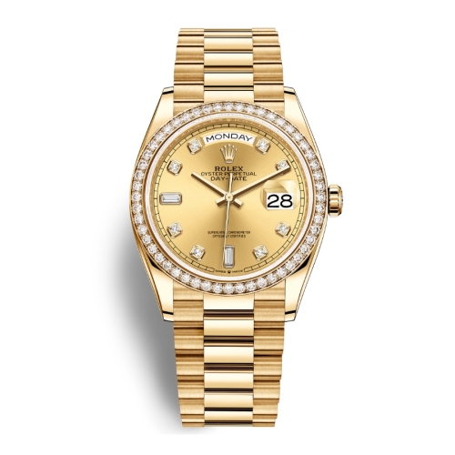 Đồng Hồ Rolex Daydate 36 128348rbr-0008 Mặt Số Màu Champange Dây Đeo President Vàng Vàng