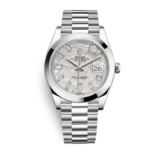 Đồng Hồ Rolex Day-Date 40 228206-0036 Mặt Số Đá Thiên Thạch Nạm Kim Cương Dây Đeo President Vàng Trắng