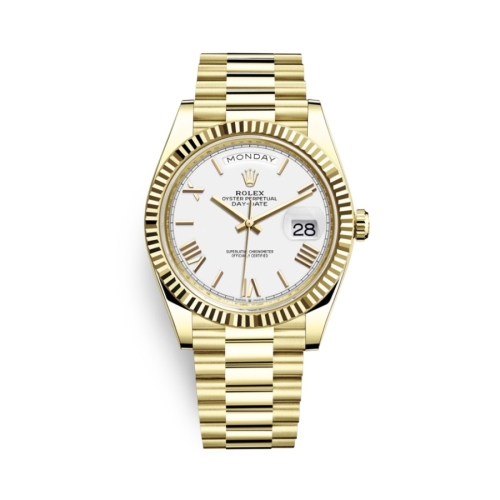 Đồng Hồ Rolex Daydate 40 228238-0042 Mặt Số Trắng Dây President Vàng Vàng