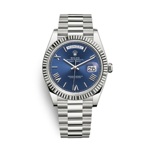 Đồng Hồ Rolex Daydate 40 228239-0007 Mặt Số Xanh Sáng Dây Đeo President Vàng Trắng