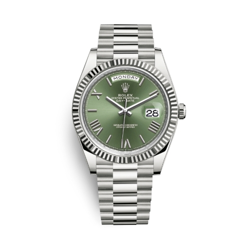 Đồng Hồ Rolex Daydate 40 228239-0033 Mặt Số Xanh Olive Dây Đeo President Vàng Trắng
