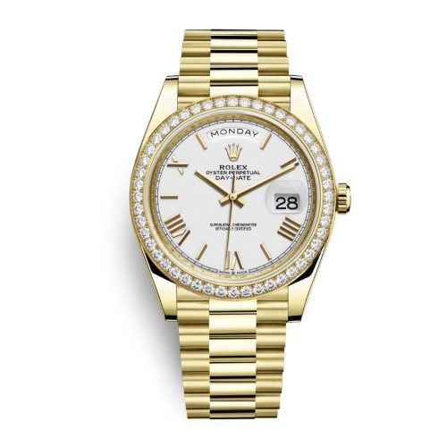 Đồng Hồ Rolex Daydate 40 228348rbr-0034 Mặt Số Trắng Dây President Vàng Vàng