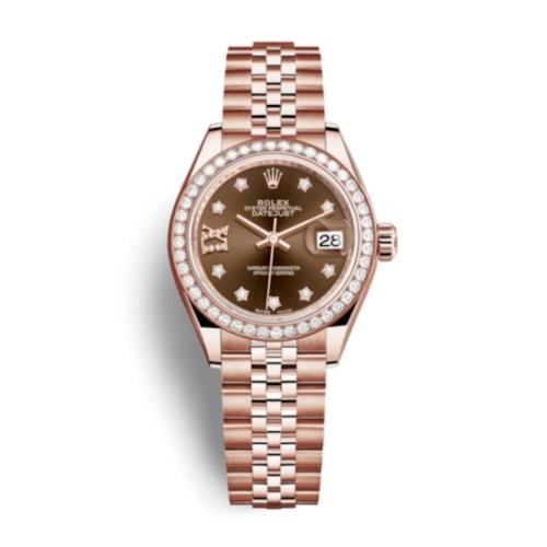 Đồng Hồ Rolex Lady-Datejust 28 279135RBR-0002 Mặt Số Nâu Dây Đeo Jubilee Vàng Hồng