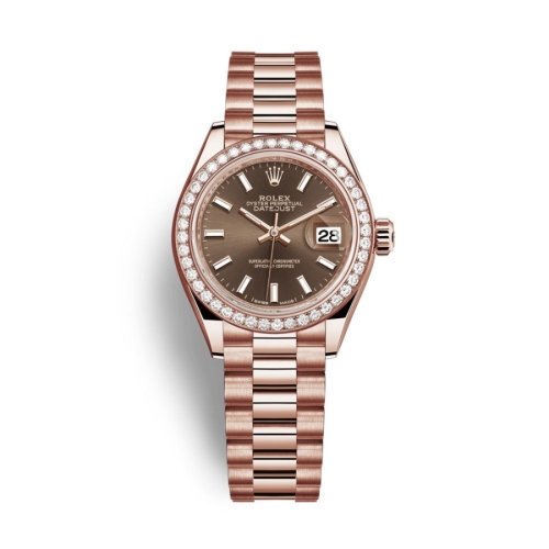 Đồng Hồ Rolex Lady-Datejust 28 279135RBR-0005 Mặt Số Nâu Dây Đeo President Vàng Hồng