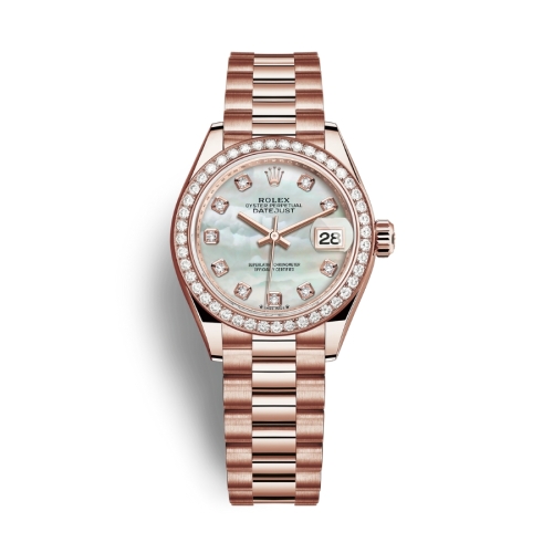 Đồng Hồ Rolex Lady-Datejust 28 279135RBR-0010 Mặt Số Xà Cừ Dây Đeo President Vàng Hồng