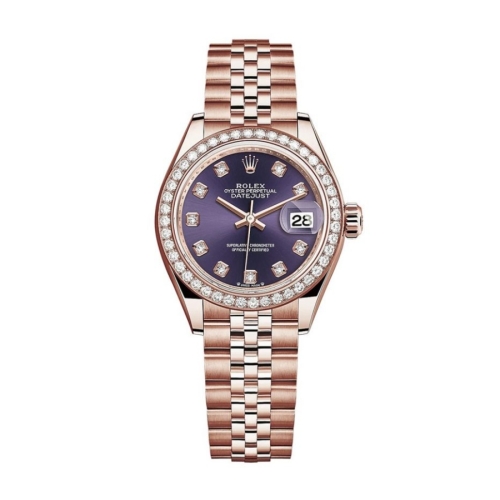 Đồng Hồ Rolex Lady-Datejust 28 279135RBR-0011 Mặt Số Tím Dây Đeo Jubilee Vàng Hồng