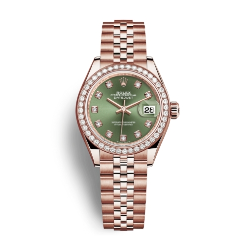 Đồng Hồ Rolex Lady-Datejust 28 279135RBR-0015 Mặt Số Olive Dây Đeo Jubilee Vàng Hồng