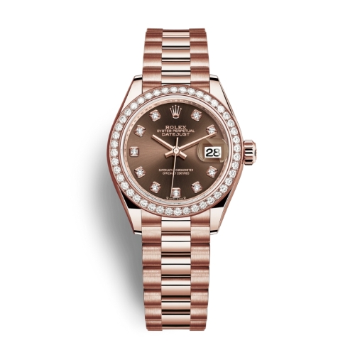 Đồng Hồ Rolex Lady-Datejust 28 279135RBR-0017 Mặt Số Nâu Dây Đeo Jubilee Vàng Hồng