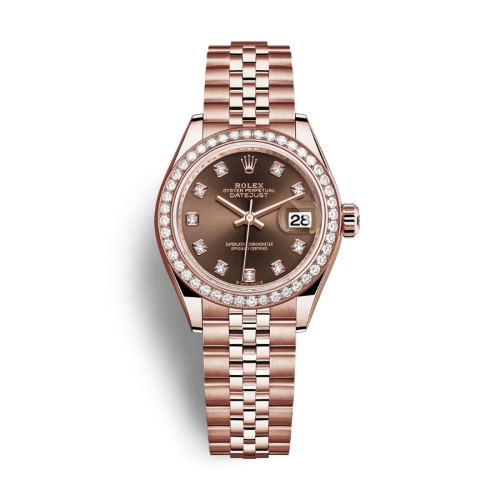 Đồng Hồ Rolex Lady-Datejust 28 279135RBR-0018 Chocolate Mặt Số Nâu Dây Đeo President Vàng Hồng