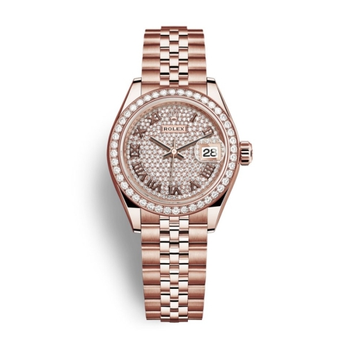 Đồng Hồ Rolex Lady-Datejust 28 279135RBR-0022 Mặt Số Kim Cương Dây Đeo Jubilee Vàng Hồng