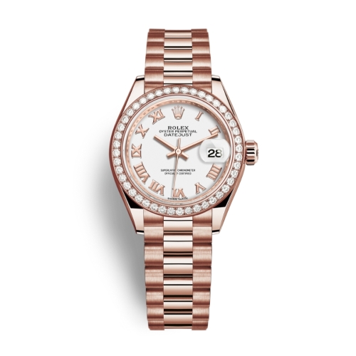 Đồng Hồ Rolex Lady-Datejust 28  279135RBR-0023 Mặt Số Trắng Dây Đeo President Vàng Hồng