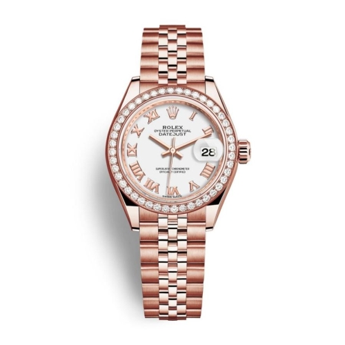Đồng Hồ Rolex Lady-Datejust 28 279135RBR-0024 Mặt Số Trắng Dây Đeo Jubilee Vàng Hồng