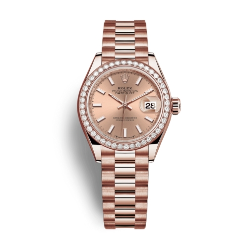 Đồng Hồ Rolex Lady-Datejust 28 279135RBR-0025 Mặt Số Hoa Hồng Dây Đeo Jubilee Vàng Hồng