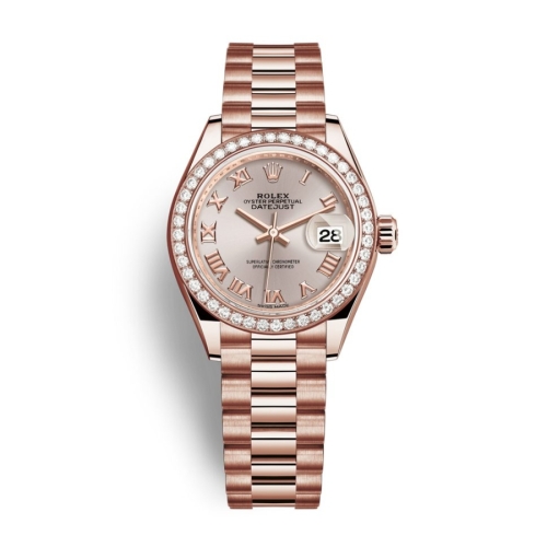 Đồng Hồ Rolex Lady-Datejust 28 279135RBR-0027 Mặt Số Hoa Hồng Dây Đeo President Vàng Hồng